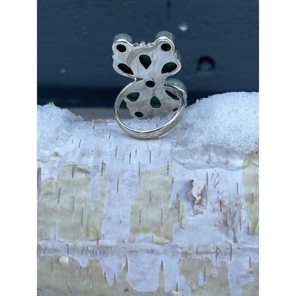 Sterling Silver NATIVE Style Turquoise Cluster Ring Adj 6-9 Large SW Statement - Picture 6 of 9
